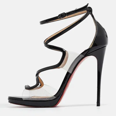 Pre-owned Christian Louboutin Black Patent And Pvc Strappy Sandals Size 35