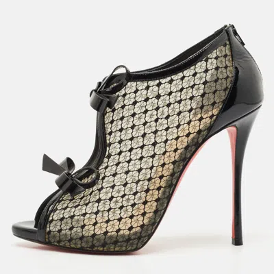 Pre-owned Christian Louboutin Black Patent Leather And Mesh Empiralta Booties Size 40.5