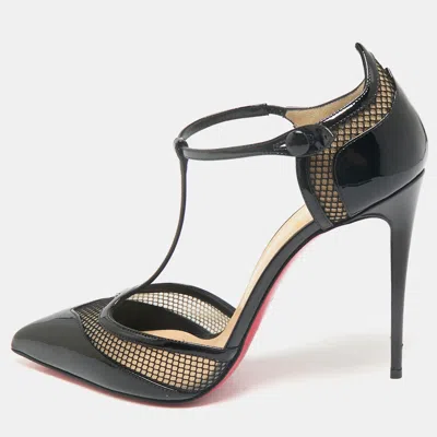 Pre-owned Christian Louboutin Black Patent Leather And Mesh Mrs. Early Pumps Size 40.5