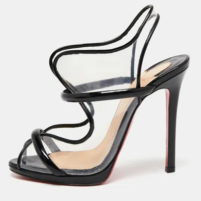 Pre-owned Christian Louboutin Black Patent Leather And Pvc Aqua Ronda Slingback Sandals Size 36.5