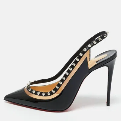 Pre-owned Christian Louboutin Black Patent Leather And Pvc Brigadine 100 Slingback Pumps Size 39.5