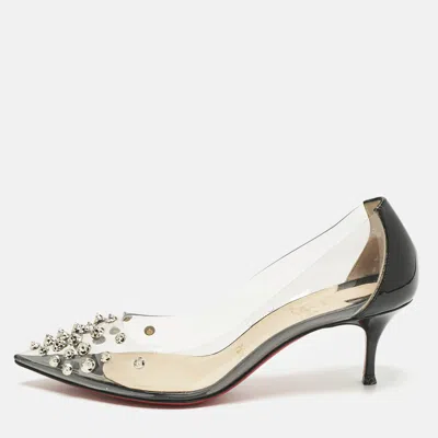 Pre-owned Christian Louboutin Black Patent Leather And Pvc Collaclou Spiked Pumps Size 36.5