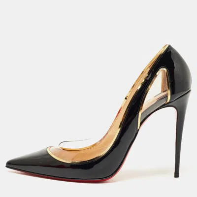 Pre-owned Christian Louboutin Black Patent Leather And Pvc Cosmo Pointed-toe Pumps Size 39