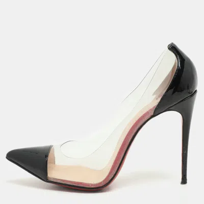 Pre-owned Christian Louboutin Black Patent Leather And Pvc Debout Pumps Size 37.5