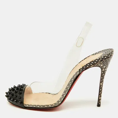 Pre-owned Christian Louboutin Black Patent Leather And Pvc Epoca Slingback Pumps Size 37.5