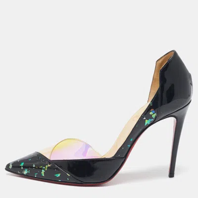 Pre-owned Christian Louboutin Black Patent Leather And Pvc Tac Clac Pumps Size 35.5
