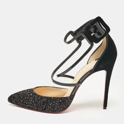 Pre-owned Christian Louboutin Black Patent Leather And Suede Ankle Strap Sandals Size 38