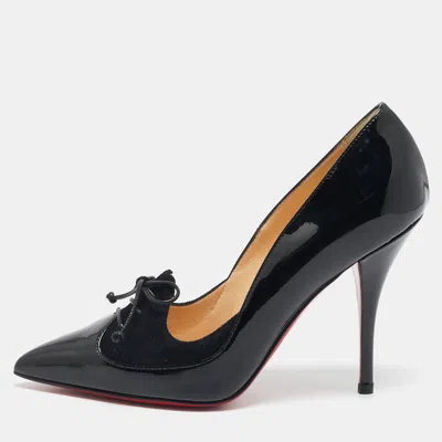 Pre-owned Christian Louboutin Black Patent Leather And Suede Queue Di Pie Pumps Size 36