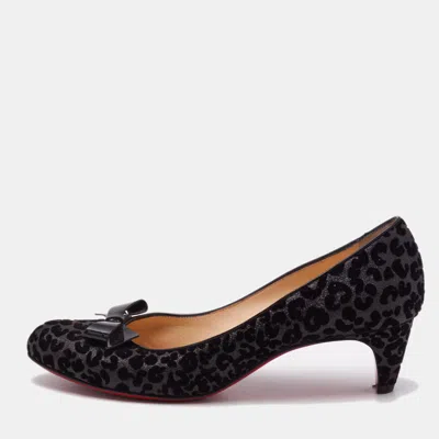 Pre-owned Christian Louboutin Black Patent Leather And Velvet Minima Bow Pumps Size 39.5