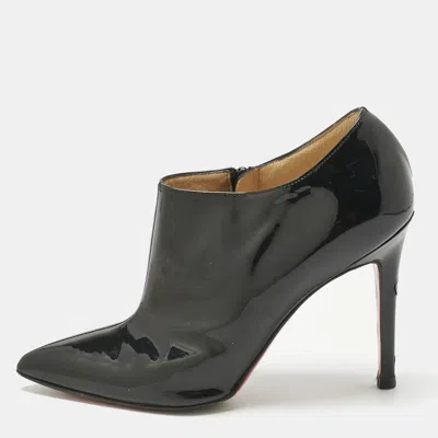 Pre-owned Christian Louboutin Black Patent Leather Ankle Length Boots Size 37