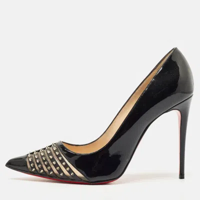 Pre-owned Christian Louboutin Black Patent Leather Bareta Pumps Size 38.5