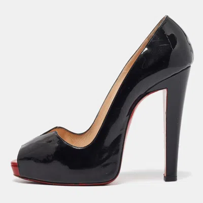 Pre-owned Christian Louboutin Black Patent Leather Carroseria Peep Toe Pumps Size 39