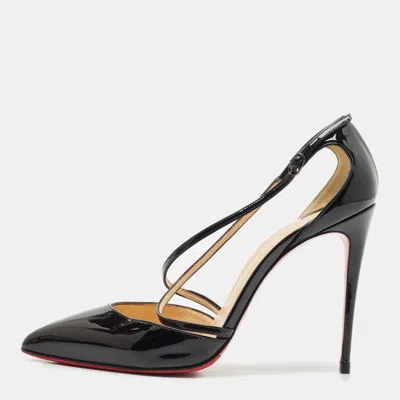 Pre-owned Christian Louboutin Black Patent Leather Cross Blake D'orsay Pumps Size 39