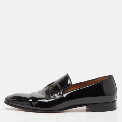 Pre-owned Christian Louboutin Black Patent Leather Dandelion Smoking Slippers Size 39