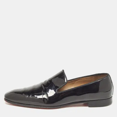 Pre-owned Christian Louboutin Black Patent Leather Dandelion Smoking Slippers Size 43