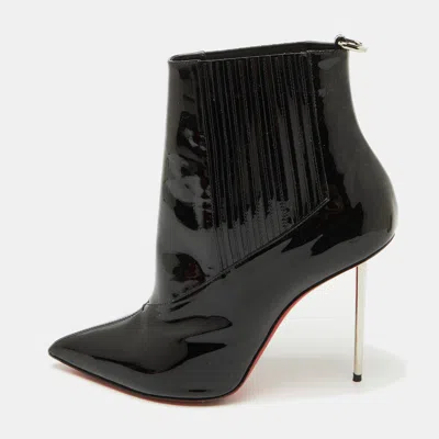 Pre-owned Christian Louboutin Black Patent Leather Epic Galva Heel Booties Size 41