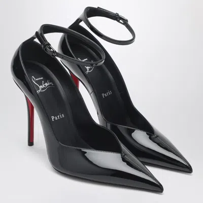 Christian Louboutin Black Patent Leather Erozee Pumps With Ankle Strap