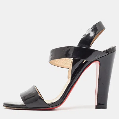 Pre-owned Christian Louboutin Black Patent Leather Etrier Sandals Size 36.5