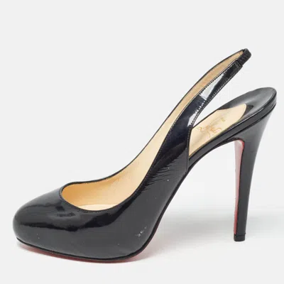 Pre-owned Christian Louboutin Black Patent Leather Fifi Slingback Pumps Size 38.5