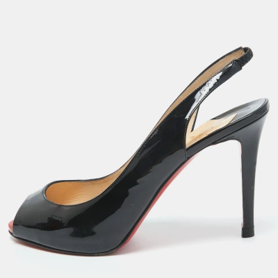Pre-owned Christian Louboutin Black Patent Leather Flo Slingback Pumps Size 38.5