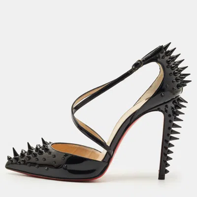 Pre-owned Christian Louboutin Black Patent Leather Goldocross Spike Pumps Size 37.5