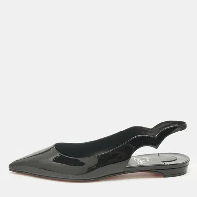 Pre-owned Christian Louboutin Black Patent Leather Hot Chickita Slingback Flats Size 37.5