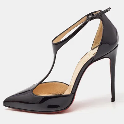 Pre-owned Christian Louboutin Black Patent Leather J String Pumps Size 35