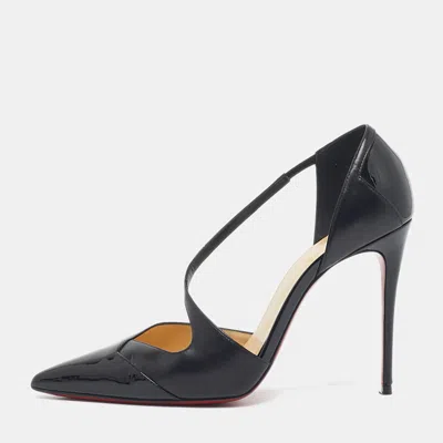 Pre-owned Christian Louboutin Black Patent Leather Jumping Cross Strap Pumps Size 38.5