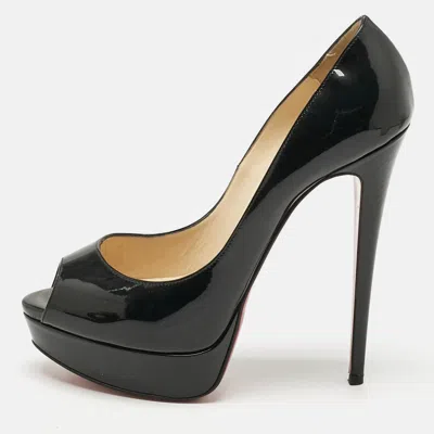 Pre-owned Christian Louboutin Black Patent Leather Lady Peep Platform Pumps Size 40.5