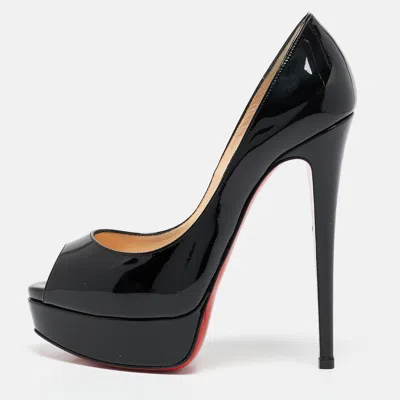 Pre-owned Christian Louboutin Black Patent Leather Lady Peep Pumps Size 36.5