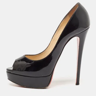 Pre-owned Christian Louboutin Black Patent Leather Lady Peep Pumps Size 38