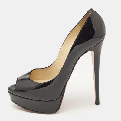 Pre-owned Christian Louboutin Black Patent Leather Lady Peep Pumps Size 38