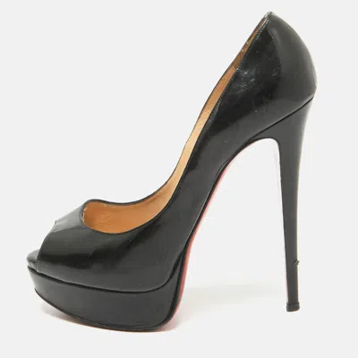 Pre-owned Christian Louboutin Black Patent Leather Lady Peep Pumps Size 38