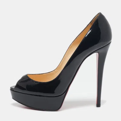 Pre-owned Christian Louboutin Black Patent Leather Lady Peep Pumps Size 39