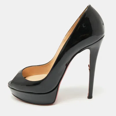 Pre-owned Christian Louboutin Black Patent Leather Lady Peep Toe Pumps Size 38