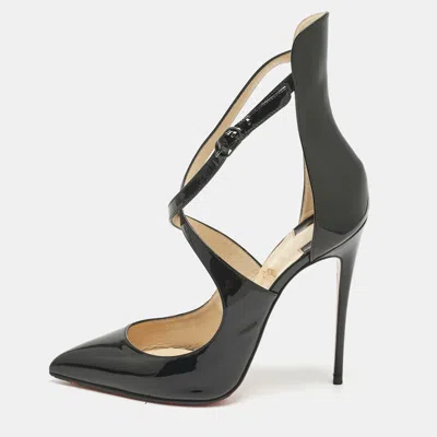 Pre-owned Christian Louboutin Black Patent Leather Marlenarock Ankle Strap Sandals Size 39.5