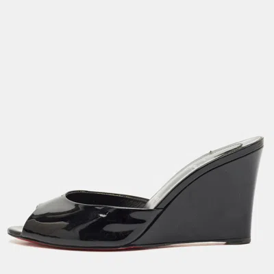 Pre-owned Christian Louboutin Black Patent Leather Me Dolly Zeppa Wedge Sandals Size 42