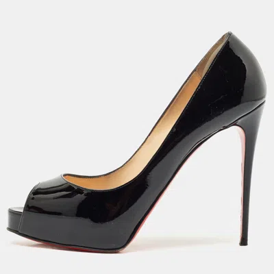 Pre-owned Christian Louboutin Black Patent Leather New Very Prive Peep Toe Pumps Size 39.5
