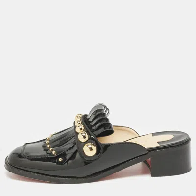 Pre-owned Christian Louboutin Black Patent Leather Octavian Mules Sandals Size 38