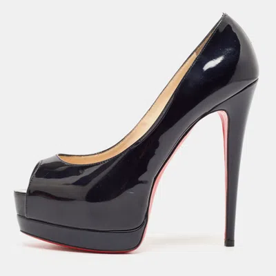 Pre-owned Christian Louboutin Black Patent Leather Palais Royal Peep Toe Platform Pumps Size 38
