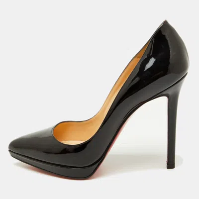 Pre-owned Christian Louboutin Black Patent Leather Pigalle Plato Pointed Toe Pumps Size 37.5