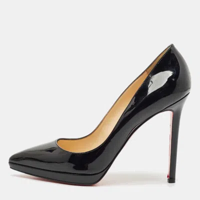Pre-owned Christian Louboutin Black Patent Leather Pigalle Plato Pointed Toe Pumps Size 38