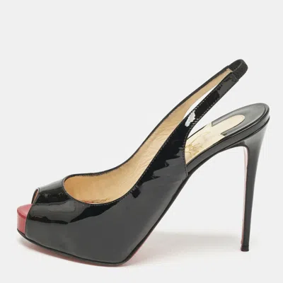 Pre-owned Christian Louboutin Black Patent Leather Private Number Peep Toe Pumps Size 36.5
