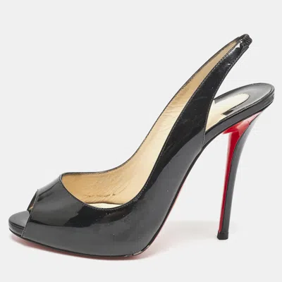 Pre-owned Christian Louboutin Black Patent Leather Private Number Peep Toe Pumps Size 39