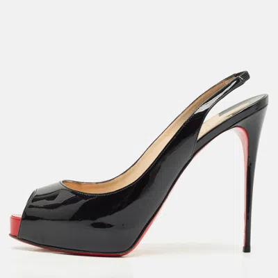 Pre-owned Christian Louboutin Black Patent Leather Private Number Peep Toe Slingback Sandals Size 41