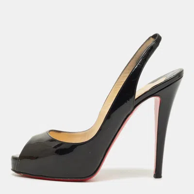 Pre-owned Christian Louboutin Black Patent Leather Private Number Slingback Pumps Size 38