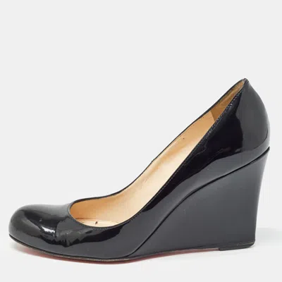 Pre-owned Christian Louboutin Black Patent Leather Ron Ron Wedge Pumps Size 38.5
