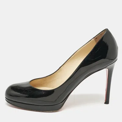 Pre-owned Christian Louboutin Black Patent Leather Simple Round Toe Pumps Size 38