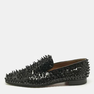 Pre-owned Christian Louboutin Black Patent Leather Spike Loafers Size 43.5
