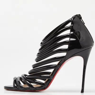 Pre-owned Christian Louboutin Black Patent Leather Strappy Open Toe Pumps Size 39.5